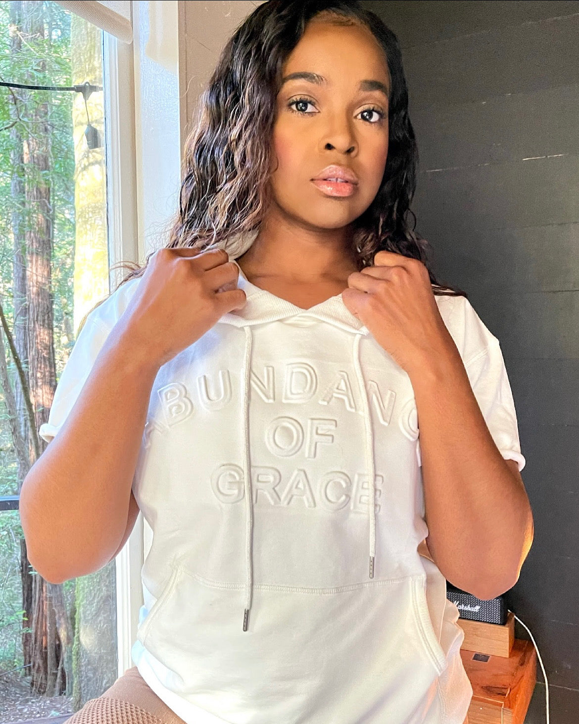 Embossed Short Sleeve Hoodie