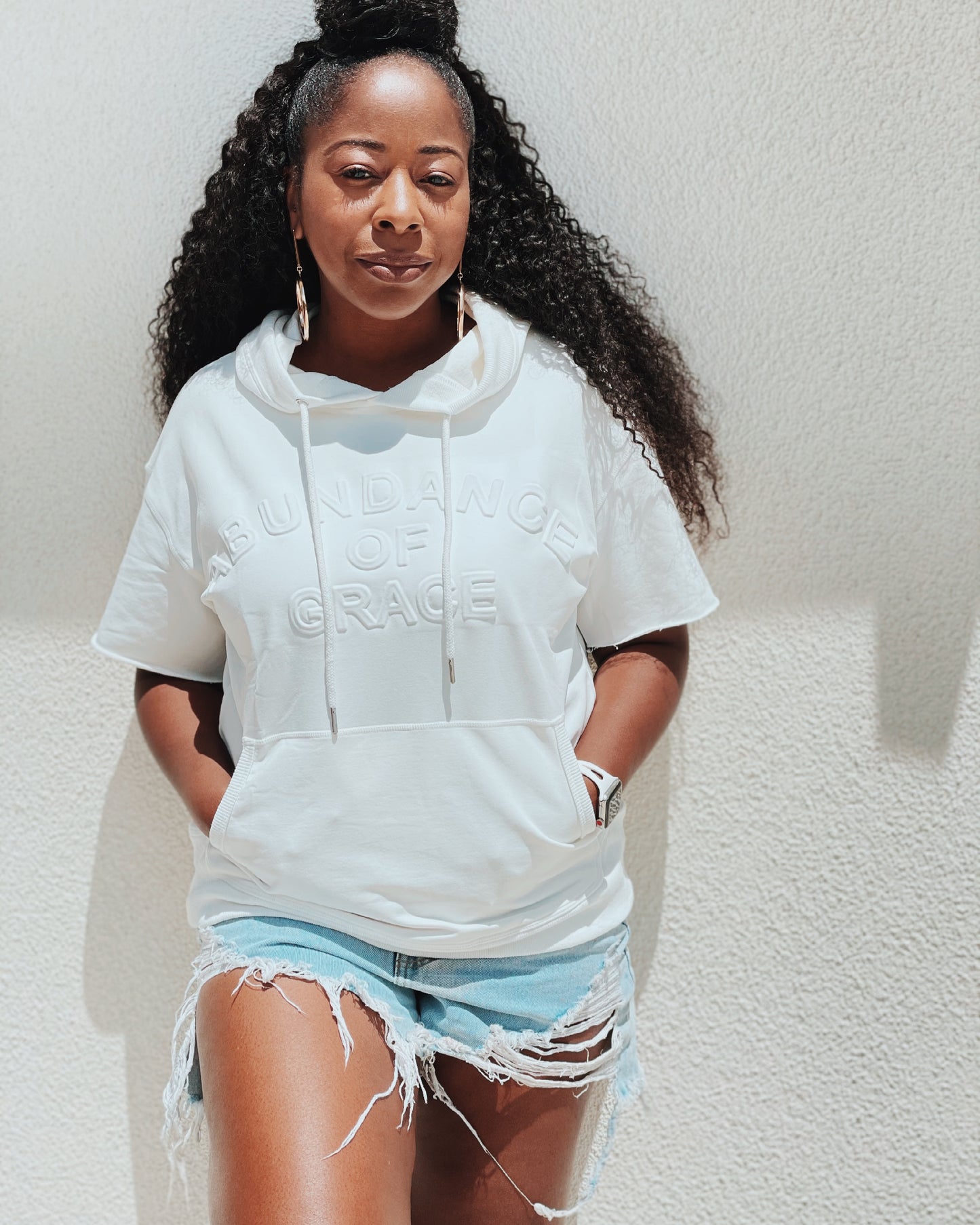 Embossed Short Sleeve Hoodie