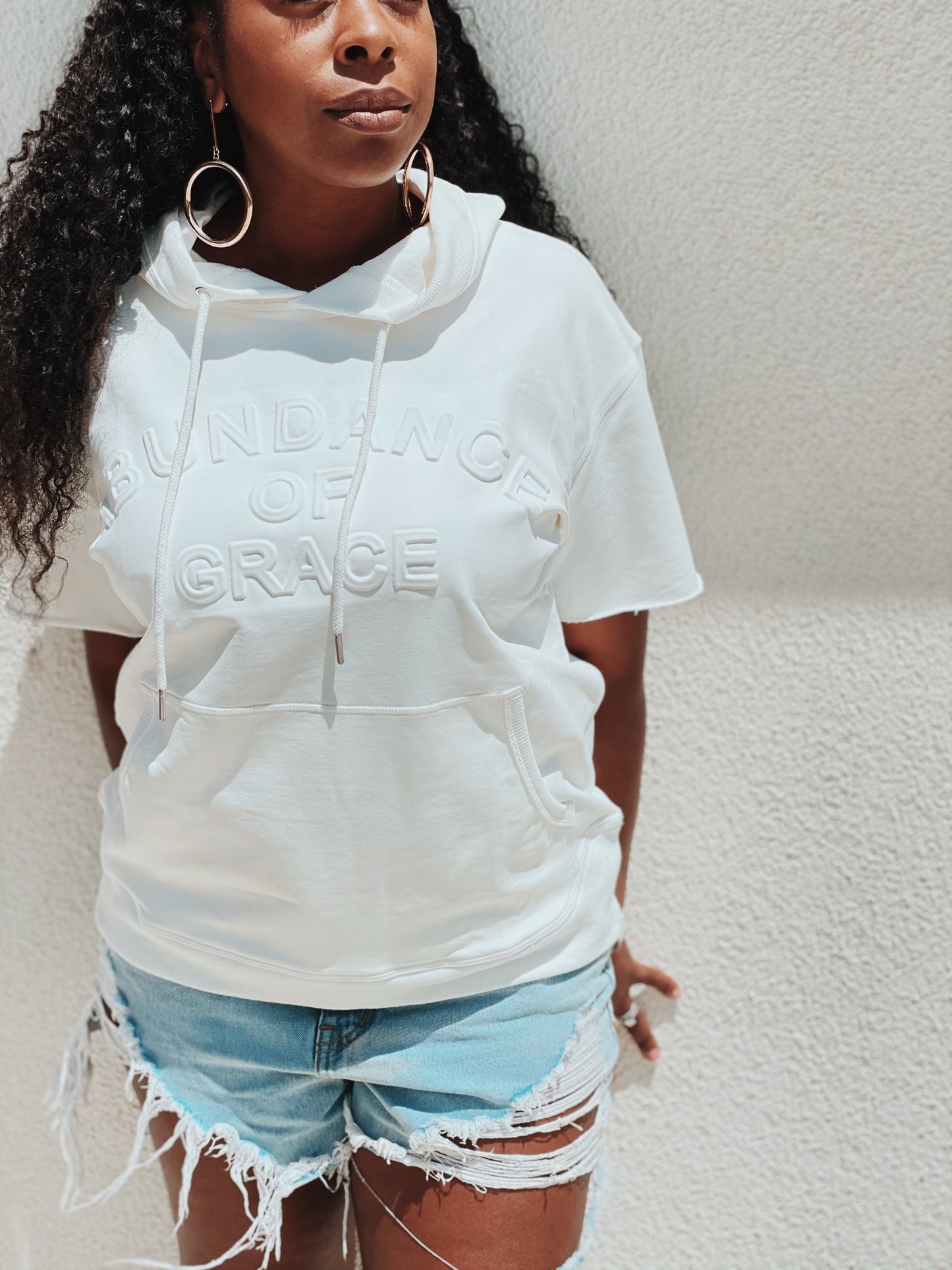 Embossed Short Sleeve Hoodie