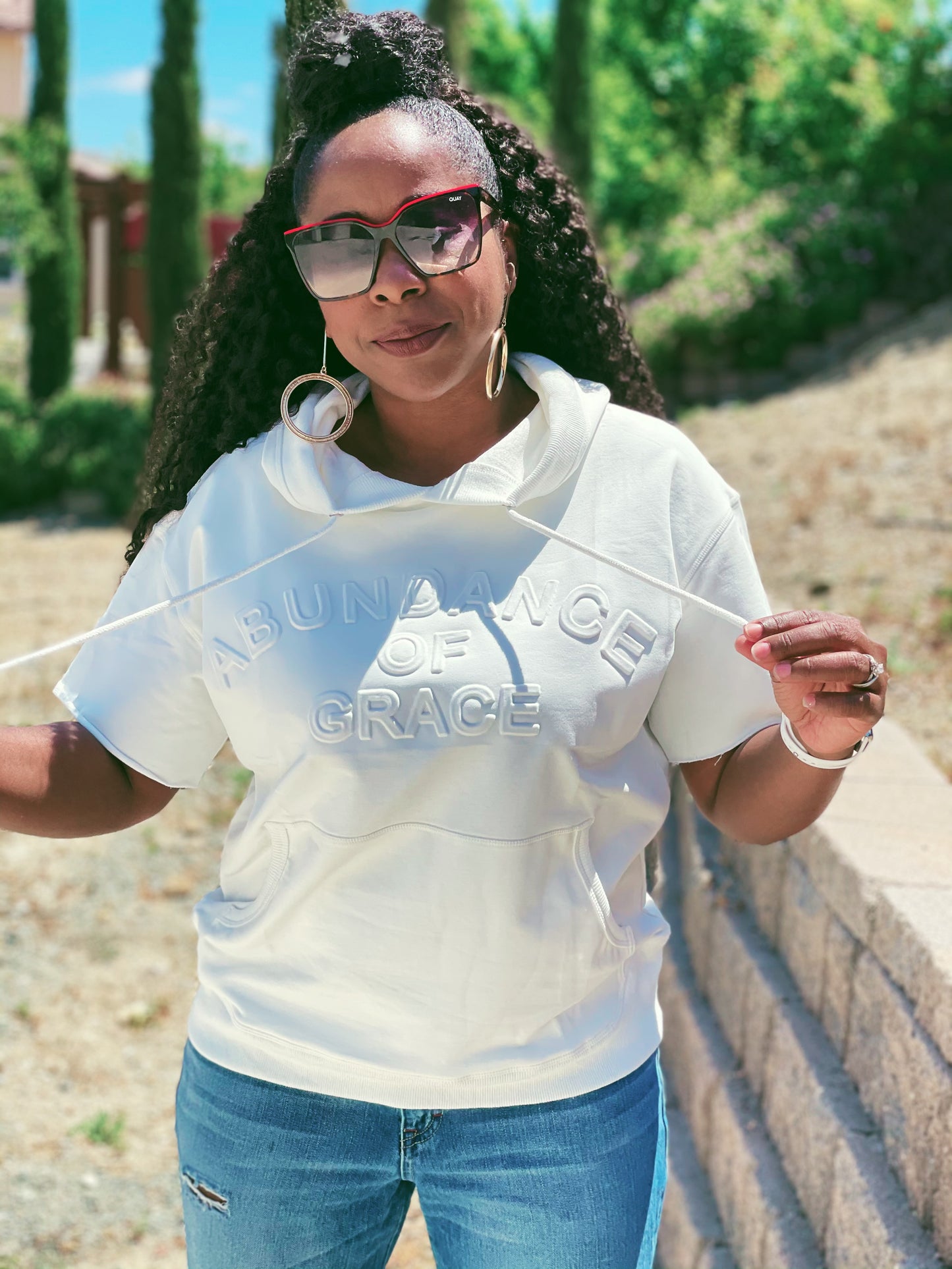 Embossed Short Sleeve Hoodie