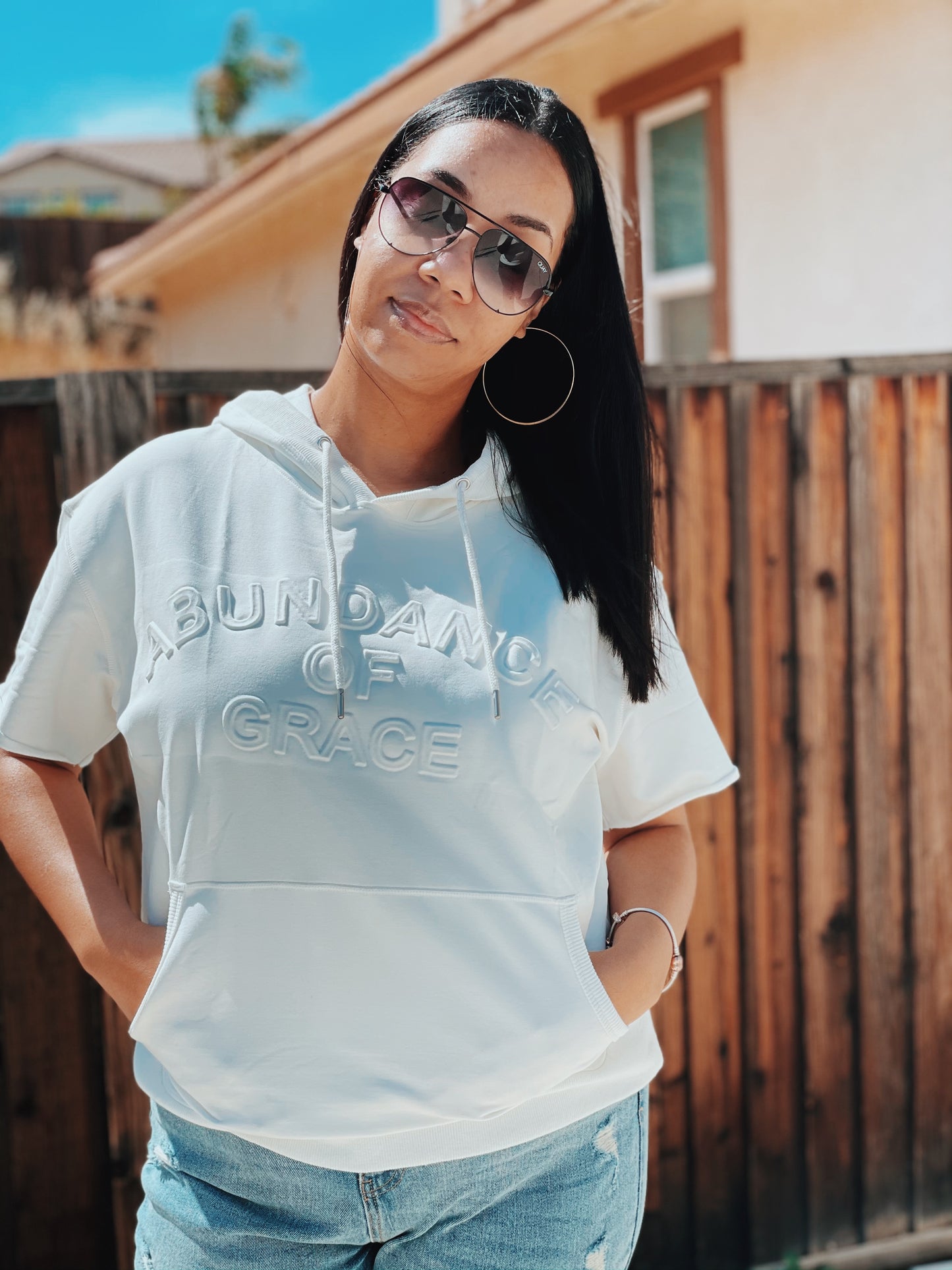 Embossed Short Sleeve Hoodie